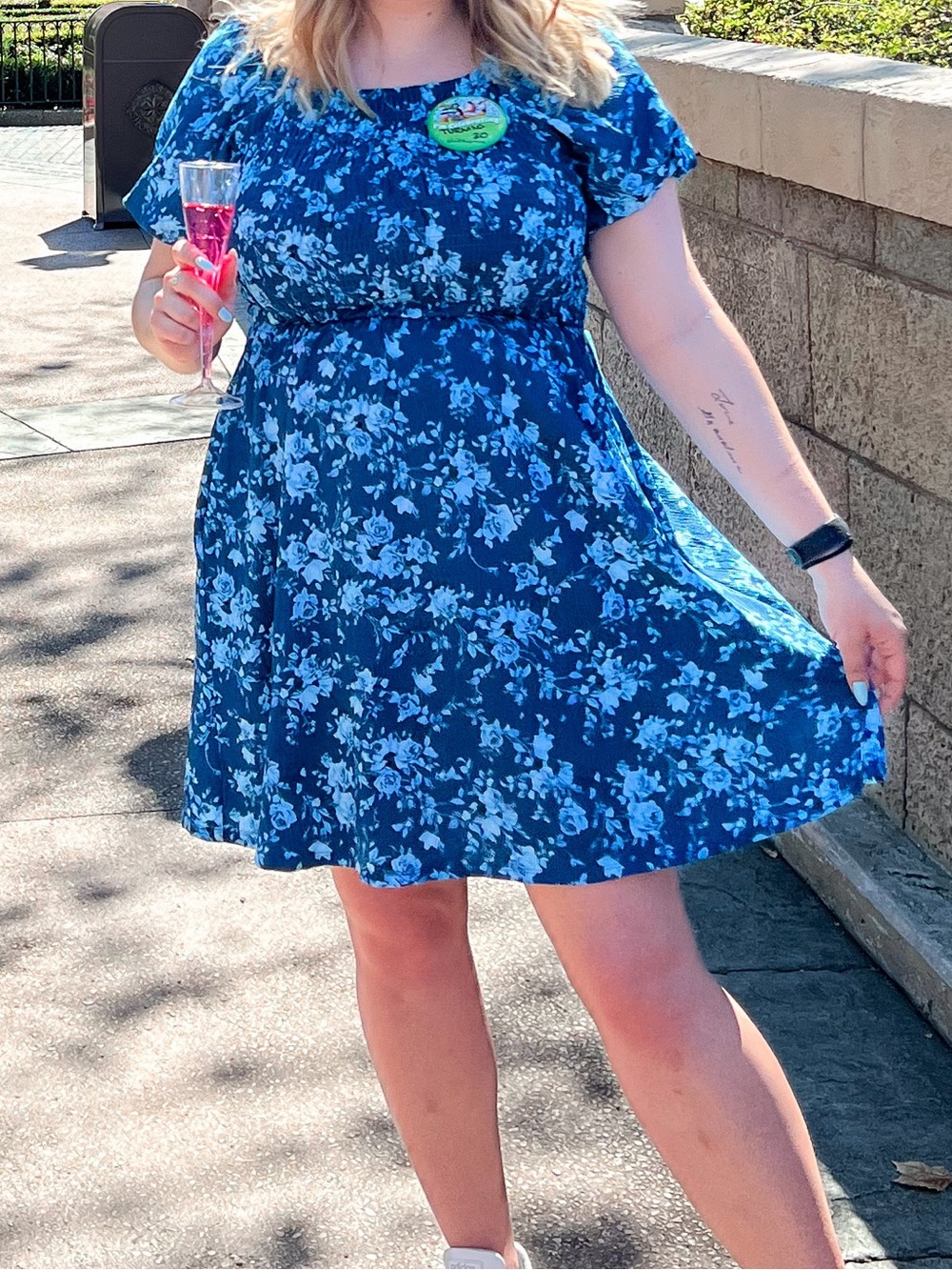 Blue Floral Smocked Puff Sleeve Dress